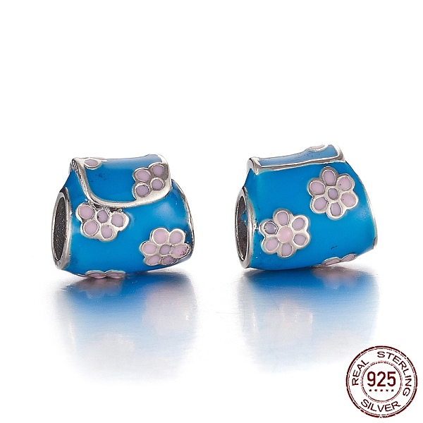 

PandaHall Antique Silver Plated 925 Sterling Silver European Beads, Large Hole Beads, with Enamel, with 925 Stamp, Lady Bag, Blue, 9x10x7mm...