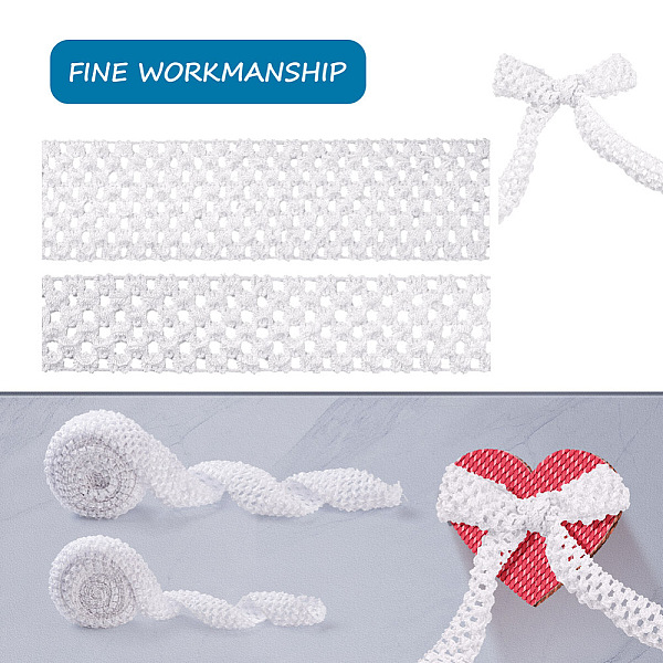 

PandaHall 2 Rolls 2 Sizes Polyester Elastic Ribbon, for Hair Band Making, White, 1roll/style Elastic Fibre Flat White