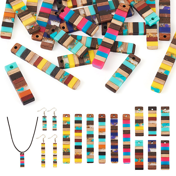 

PandaHall 24Pcs 12 Styles Translucent Resin & Walnut Wood Big Pendants, with Gold Foil, Rectangle Charm, Mixed Color..., Multicolor