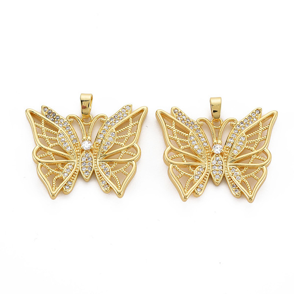 

PandaHall Brass Micro Pave Cubic Zirconia Pendants, Nickel Free, Real 16K Gold Plated, Butterfly, Clear, 25x30.5x3mm, Hole: 2.5x5mm...