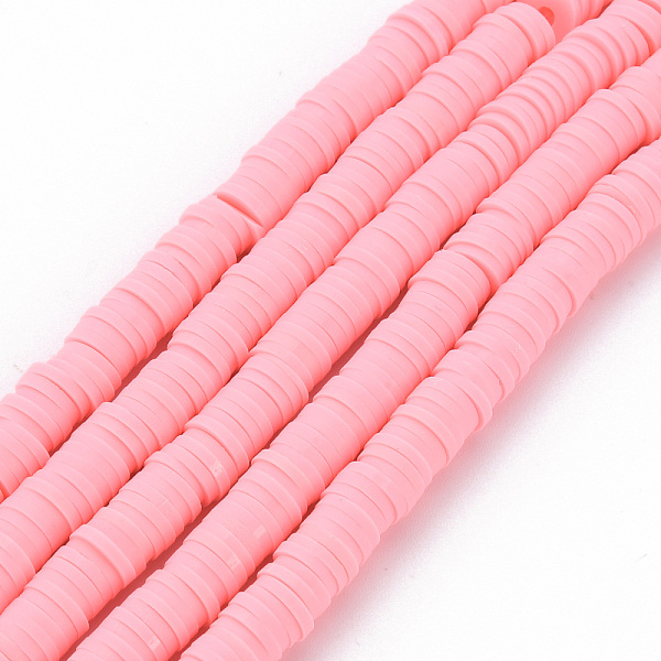 

PandaHall Handmade Polymer Clay Bead Strands, Heishi Beads, Disc/Flat Round, Pink, 6x0.5~1mm, Hole: 2mm, about 320~447pcs/strand, 15.74...