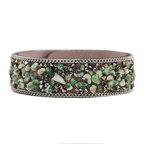

PandaHall Flannelette Snap Bracelets, with Alloy Button and Natural Gemstone, Rosy Brown, 65mm(2-1/2 inch) Natural Gemstone Brown