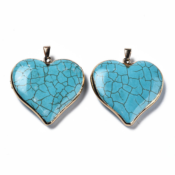 

PandaHall Synthetic Turquoise Pendants, with Golden Plated Brass Edge and Loop, Rack Plating, Heart, Dark Cyan, 44x44x10.5mm, Hole: 4x7.5mm...