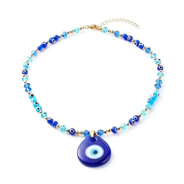 

PandaHall Beaded Necklaces, with Evil Eye Lampwork Beads & Glass Beads, Brass Chain & Beads, 304 Stainless Steel Findings, Blue, 16.14 inch...