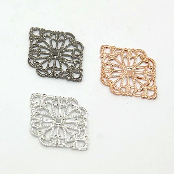 

PandaHall Rhombus Shaped Brass Filigree Findings, Mixed Color, 21x15x0.5mm, Hole: 1mm Brass Rhombus