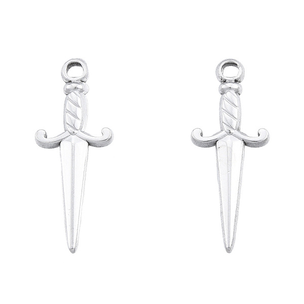 

PandaHall 201 Stainless Steel Pendants, Sword, Stainless Steel Color, 27.5x10.5x2.5mm, Hole: 2mm 201 Stainless Steel Others