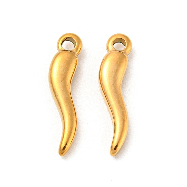

PandaHall 304 Stainless Steel Pendants, Horn of Plenty/Italian Horn Cornicello Charms, Real 14K Gold Plated, 15.5x3.5x2.5mm, Hole: 1.2mm 304...