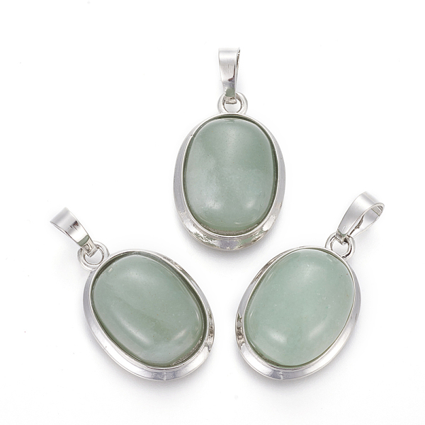 

PandaHall Natural Green Aventurine Pendants, with Brass Findings, Oval, Platinum, 25~26x17~17.5x8~9mm, Hole: 8x5mm Green Aventurine Oval