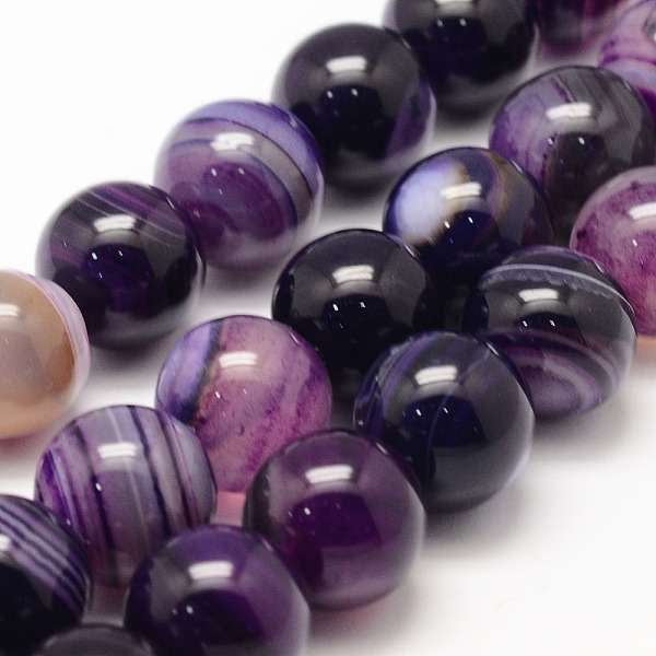 

PandaHall Natural Striped Agate/Banded Agate Bead Strands, Round, Grade A, Dyed & Heated, Purple, 14mm, Hole: 1mm, about 27~28pcs/strand...