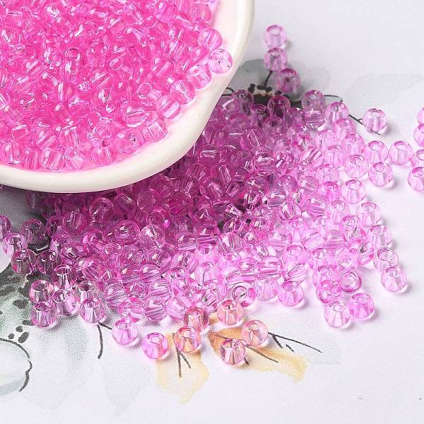 

PandaHall Transparent Colours Glass Seed Beads, Rondelle, Hot Pink, 6/0, 4x3mm, Hole: 1.4mm, about 5700pcs/pound Glass Rondelle