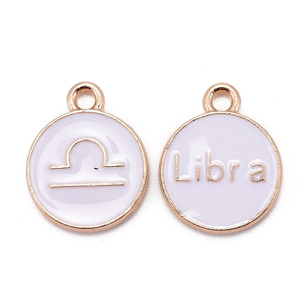 

PandaHall Alloy Enamel Pendants, Cadmium Free & Lead Free, Flat Round with Constellation, Light Gold, White, Libra, 15x12x2mm, Hole: 1.5mm...
