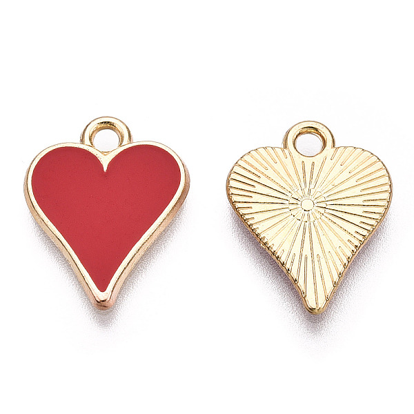 

PandaHall Barrel Plating Alloy Pendants, with Enamel, Cadmium Free & Nickel Free & Lead Free, Heart, Light Gold, Ace of Hearts..., Red