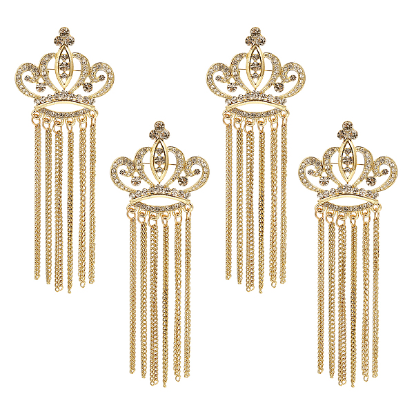 

PandaHall CHGCRAFT 4Pcs Crystal Rhinestone Crown with Chain Tassel Lapel Pin, Alloy Badge for Backpack Clothes, Golden, 107x39.5x5mm..., Clear