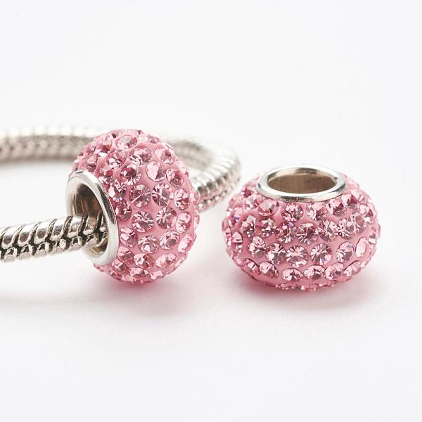 

PandaHall Austrian Crystal European Beads, Large Hole Beads, 925 Sterling Silver Core, Rondelle, 223_Light Rose, 11~12x7.5mm, Hole: 4.5mm..., Pink