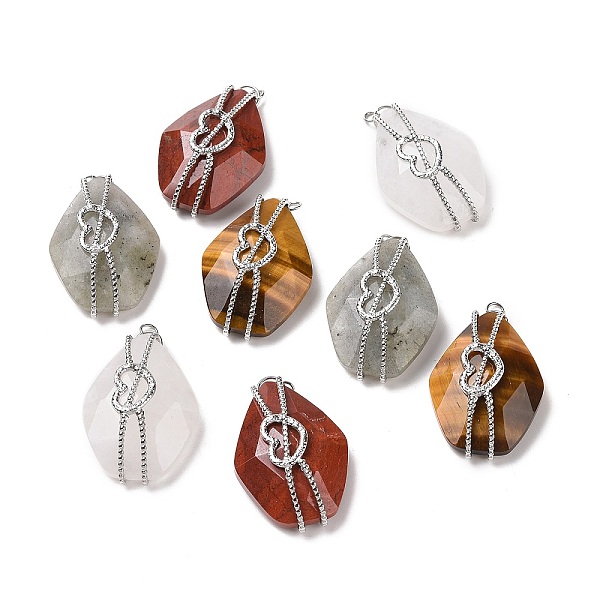 

PandaHall Natural Mixed Gemstone Pendants, Faceted Rhombus Charm, with 304 Stainless Steel Heart Findings, Mixed Dyed and Undyed, Stainless...