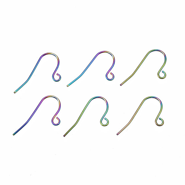 

PandaHall 304 Stainless Steel Earring Hooks, Ear Wire, with Horizontal Loop, Rainbow Color, 21~22x11.5mm, Hole: 1.8mm, 21 Gauge, Pin: 0.7mm...