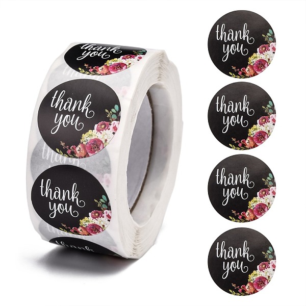 

PandaHall 1 Inch Thank You Roll Stickers, Self-Adhesive Paper Gift Tag Stickers, for Party, Decorative Presents, Word, 24.5mm, 500pcs/roll..., Black