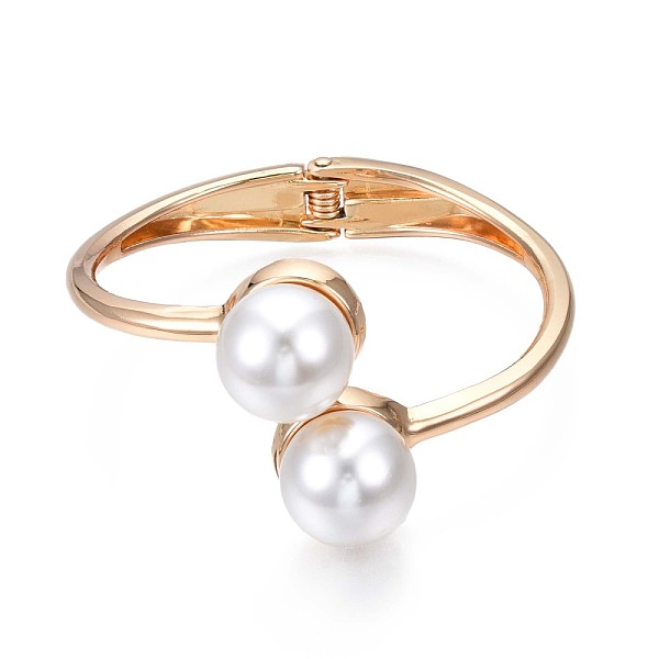 

PandaHall ABS Plastic Pearl Round Beaded Open Cuff Bangle, Brass Chunky Hinged Bangle for Women, Golden, Inner Diameter: 2x2-3/8 inch...