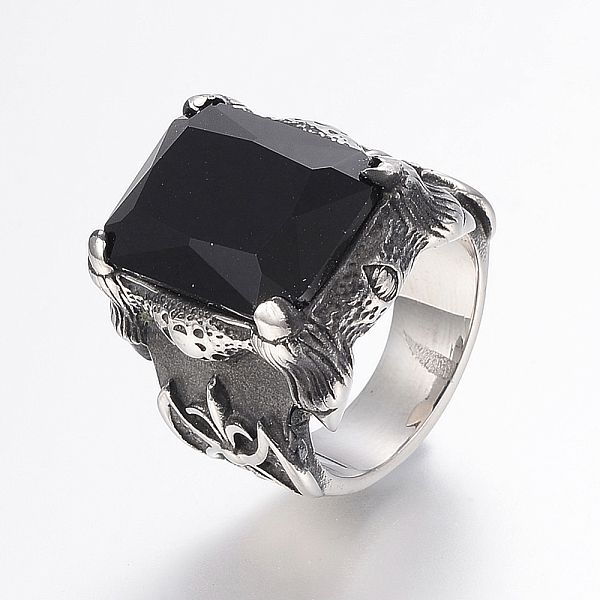 

PandaHall 304 Stainless Steel Finger Rings, with Cubic Zirconia, Rectangle, Black, 17~22mm Stainless Steel+Cubic Zirconia Black