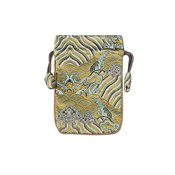 

PandaHall Chinese Style Cloth Landscape Print Bags, Drawstring Pouches for Jewelry Storage, Rectangle, Dark Khaki, 15x10cm Cloth Rectangle