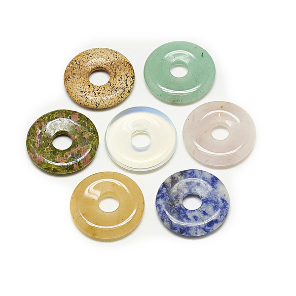

PandaHall Natural & Synthetic Mixed Stone Pendants, Donut/Pi Disc, Donut Width: 11.5mm, 30x4mm, Hole: 7mm Mixed Stone Donut