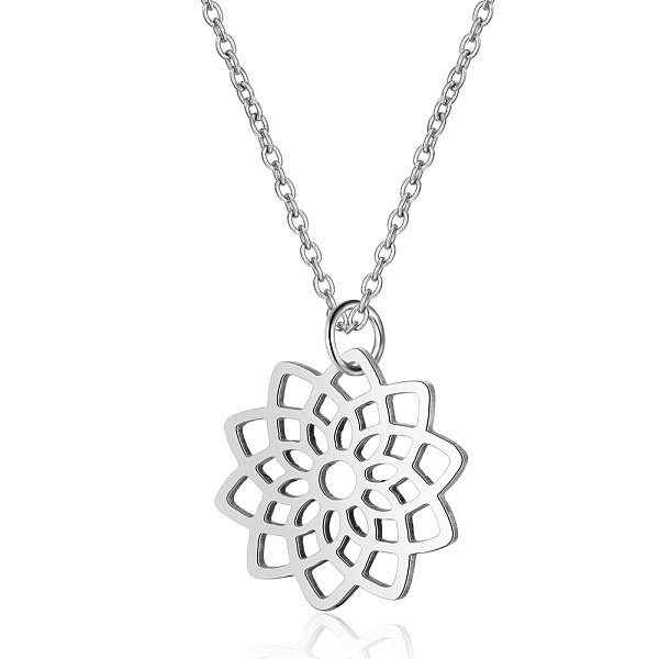 

PandaHall 201 Stainless Steel Pendants Necklaces, with Cable Chains, Flower, Stainless Steel Color, 16.3 inch(40cm), 1mm 201 Stainless Steel