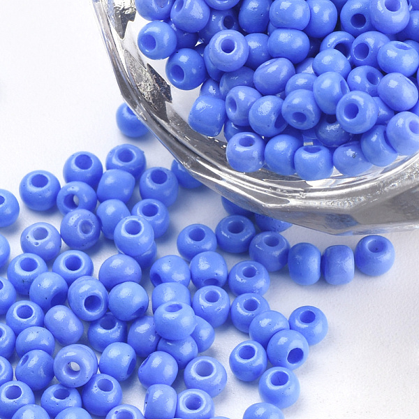 

PandaHall Baking Paint Glass Seed Beads, Round, Cornflower Blue, 3x1.5~3mm, Hole: 1mm, about 10000pcs/bag, about 450g/bag Glass Blue