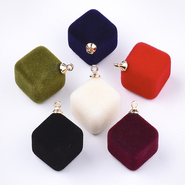 

PandaHall Flocky Acrylic Pendants, with Brass Findings, Cube, Golden, Mixed Color, 24x17.5x17mm, Hole: 1.6mm Brass+Acrylic Cube Multicolor