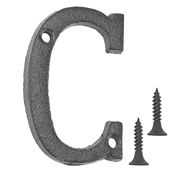 PandaHall Iron Home Address Number, with 2pcs Screw, Letter. C, 73x43x5mm, Hole: 5.5mm Iron Letter C
