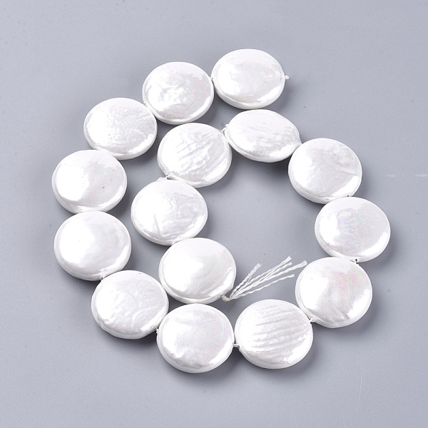 

PandaHall Shell Pearl Beads Strands, Flat Round, White, 25.5~26x8.5~10mm, Hole: 0.5mm, about 15pcs/Strand, 15.35 inch(39cm) Shell Pearl Flat...