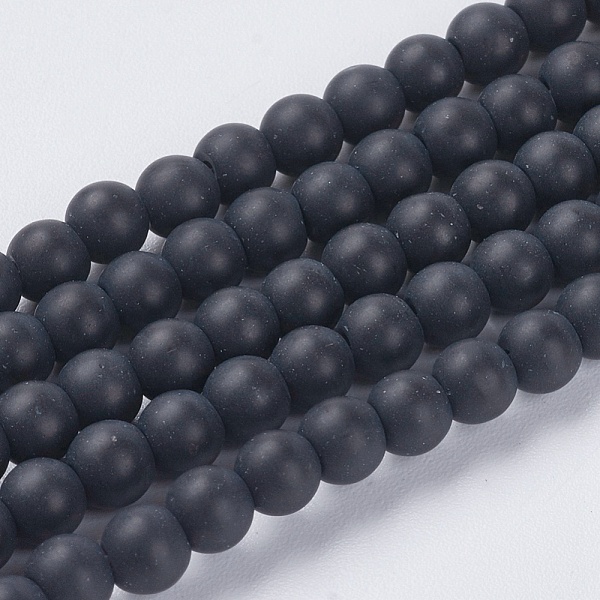 

PandaHall Synthetic Black Stone Beads Strands, Round, Frosted, Black, 4mm, Hole: 1mm, about 93pcs/strand, 14.6 inch Black Stone Round Black