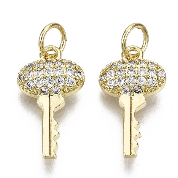 

PandaHall Brass Micro Pave Clear Cubic Zirconia Pendants, with Jump Ring, Nickel Free, Key, Real 16K Gold Plated, 17x9x3mm, Jump Ring: 5x1mm...