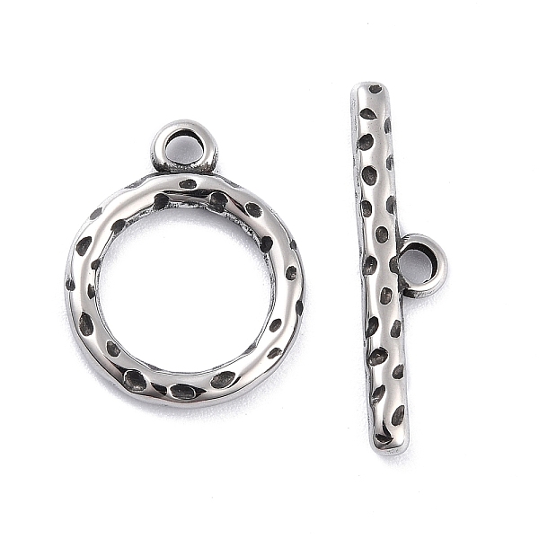 PandaHall 304 Stainless Steel Toggle Clasps, Tibetan Style, Hammered, Antique Silver, Ring: 20x16x2.5mm, Hole: 2.5mm, Bar: 6x23x3mm, Hole...