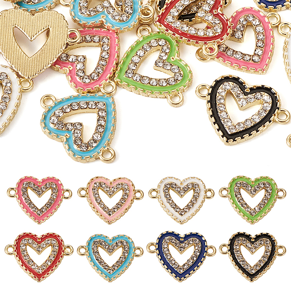 

PandaHall 32Pcs 8 Colors Alloy Enamel Connector Charms, with Crystal Rhinestone, Hollow Heart Links, Light Gold, Mixed Color, 16x21x2mm..., Multicolor