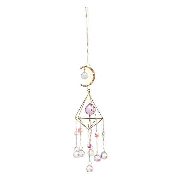 

PandaHall Moon Iron AB Color Chandelier Decor Hanging Prism Ornaments, with Faceted Glass Prism, for Home Window Lighting Decoration, Golden..., Multicolor