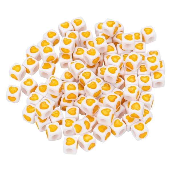 

PandaHall White Opaque Acrylic European Beads, Large Hole Cube Beads, with Heart Pattern, Yellow, 7x7x7mm, Hole: 4mm, 100pcs/bag Acrylic...