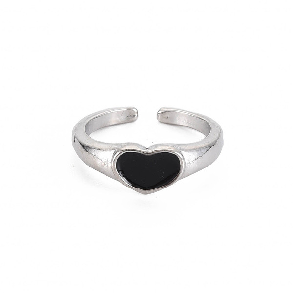 

PandaHall Enamel Heart Open Cuff Ring, Tibetan Style Alloy Jewelry for Women, Cadmium Free & Lead Free, Platinum, US Size 4 1/4(15mm) Alloy
