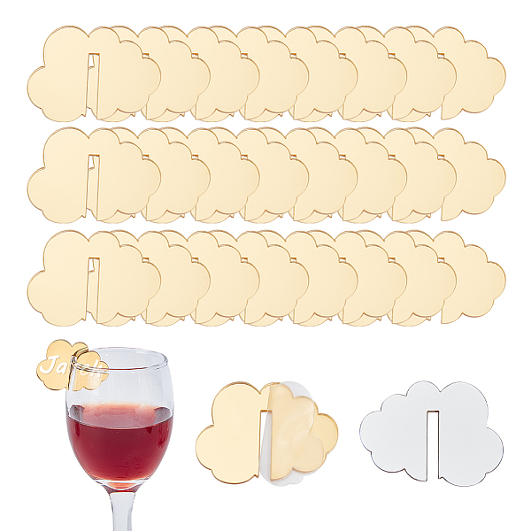 

PandaHall Cloud Acrylic Wine Glass Charms Tag, Wine Glass Marker, for Wedding Party Decoration, Gold, 29x40x1.5mm Acrylic Cloud Gold