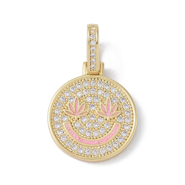 

PandaHall Brass Micro Pave Cubic Zirconia Pendants, Enamel Style, Cadmium Free & Lead Free, Flat Round with Smiling Face, Golden, Pink...