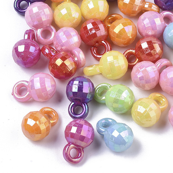 

PandaHall Opaque AS Plastic Charms, Plated AB Color, Pearlized, Faceted, Round, Mixed Color, 14.5x9.5x9.5mm, Hole: 2.5mm, about 900pcs/500g..., Multicolor