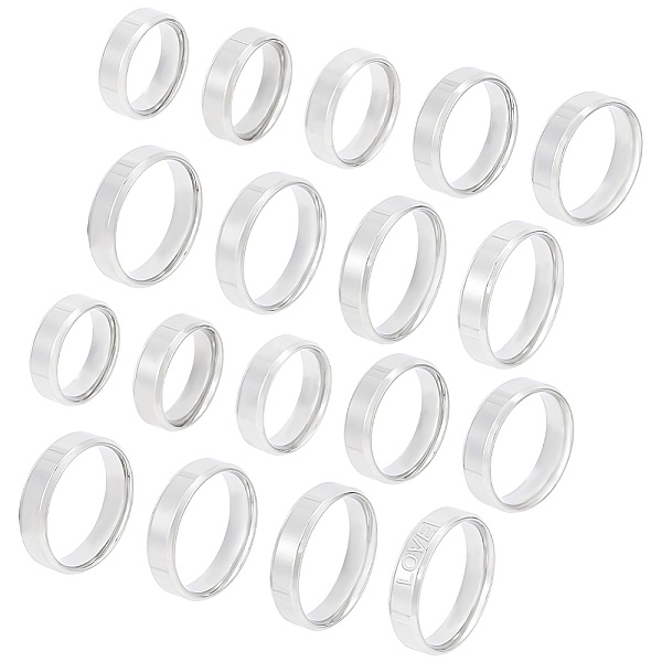 

PandaHall UNICRAFTALE 18pcs Stainless Steel Blank Band Ring 9 Szies Laser Inscription Plain Blank Finger Ring Metal Hypoallergenic Wedding...