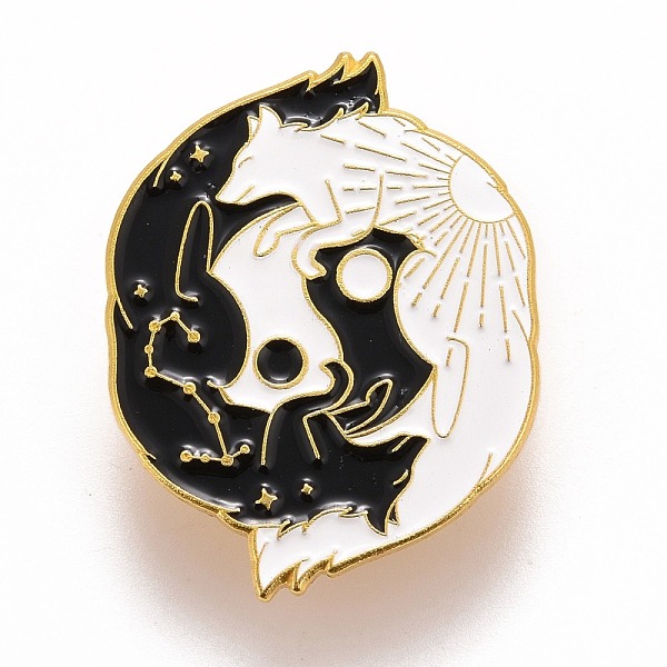 

PandaHall Double Wolf and Great Harmony Enamel Pin, Animal Alloy Badge for Backpack Clothes, Golden, Black, 26x34x1.7mm, Pin: 1.2mm...