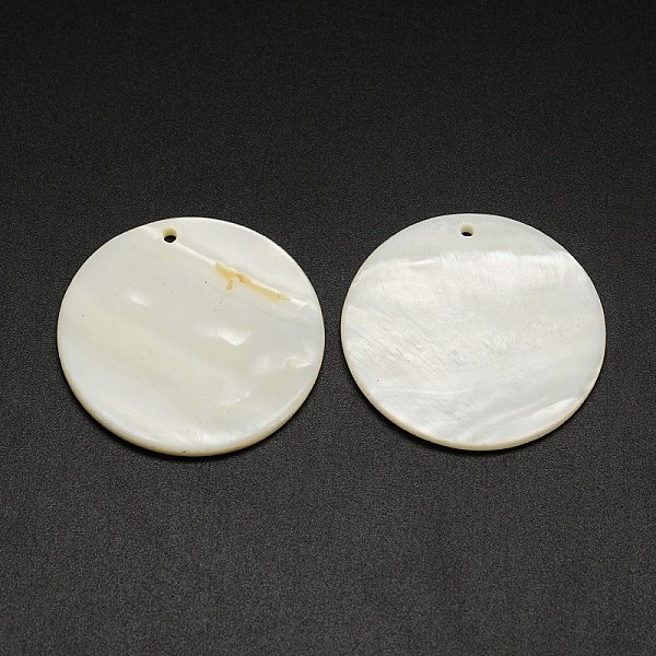 

PandaHall Flat Round Freshwater Shell Pendants, Creamy White, 38x3mm, Hole: 2mm Freshwater Shell Flat Round