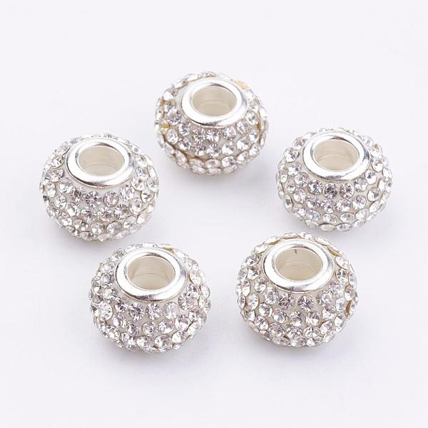 

PandaHall Grade A Rhinestone Big Hole European Beads for Charm Bracelets, Resin, with Silver Color Plated Brass Core, Rondelle, Clear, Size...
