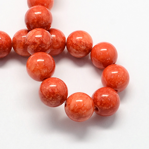 

PandaHall Natural Dyed Yellow Jade Gemstone Bead Strands, Round, Tomato, 6mm, Hole: 1mm, about 66pcs/strand, 15.7 inch Yellow Jade Round Red