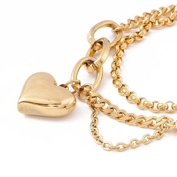 

PandaHall Vacuum Plating 304 Stainless Steel Chain Multi-strand Bracelet, Heart and Clover Charm Bracelet for Women, Golden, 6-3/4 inch...