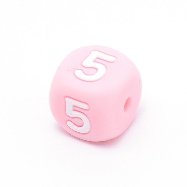 PandaHall Silicone Beads, for Bracelet or Necklace Making, Arabic Numerals Style, Pink Cube, Num.5, 10x10x10mm, Hole: 2mm Silicone Number...