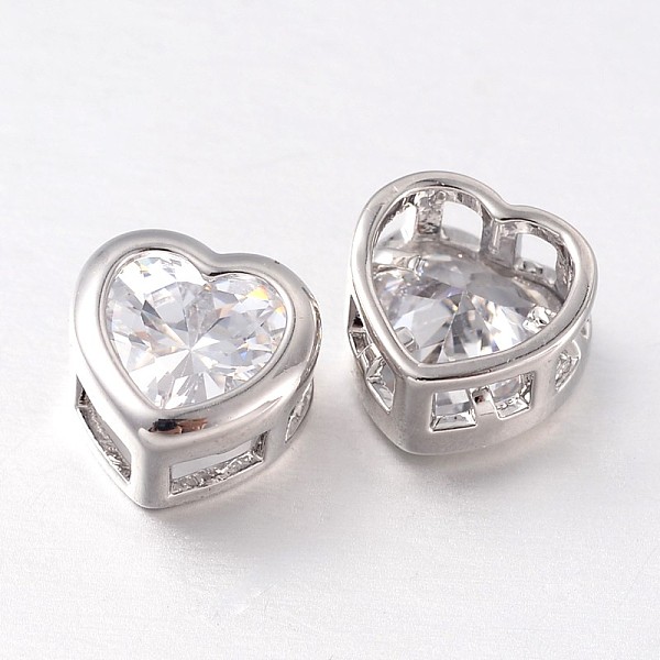 

PandaHall Heart Brass Rhinestone Beads, Real Platinum Plated, 7.5x7.5x4.5mm, Hole: 3x2mm Brass+Rhinestone Heart Clear