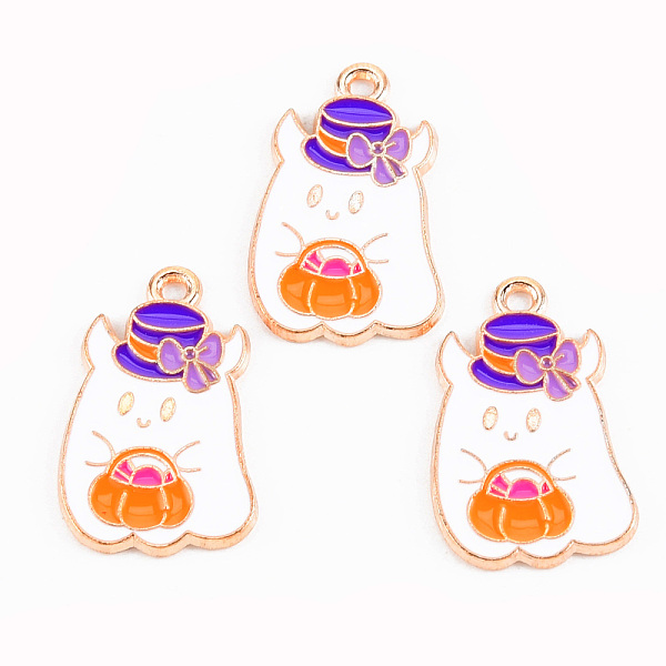 

PandaHall Light Gold Tone Alloy Enamel Pendants, Cadmium Free & Lead Free, Halloween, Ghost with Pumpkin, White, 25x15.6x1.1mm, Hole: 1.5mm...
