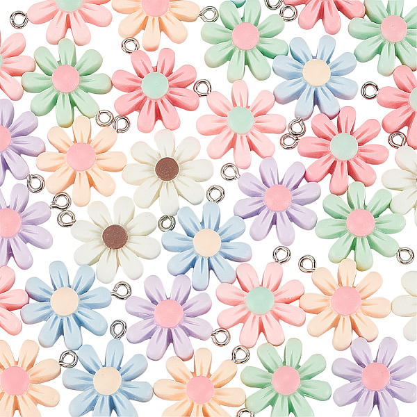 

PandaHall WADORN 35Pcs 7 Colors Opaque Resin Pendants, with Platinum Plated Iron Loops, Daisy Charms, Mixed Color, 23x19~19.5x6.5~7.5mm..., Multicolor